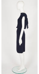 1983 S/S Navy Silk Blouson Cap Sleeve Dress