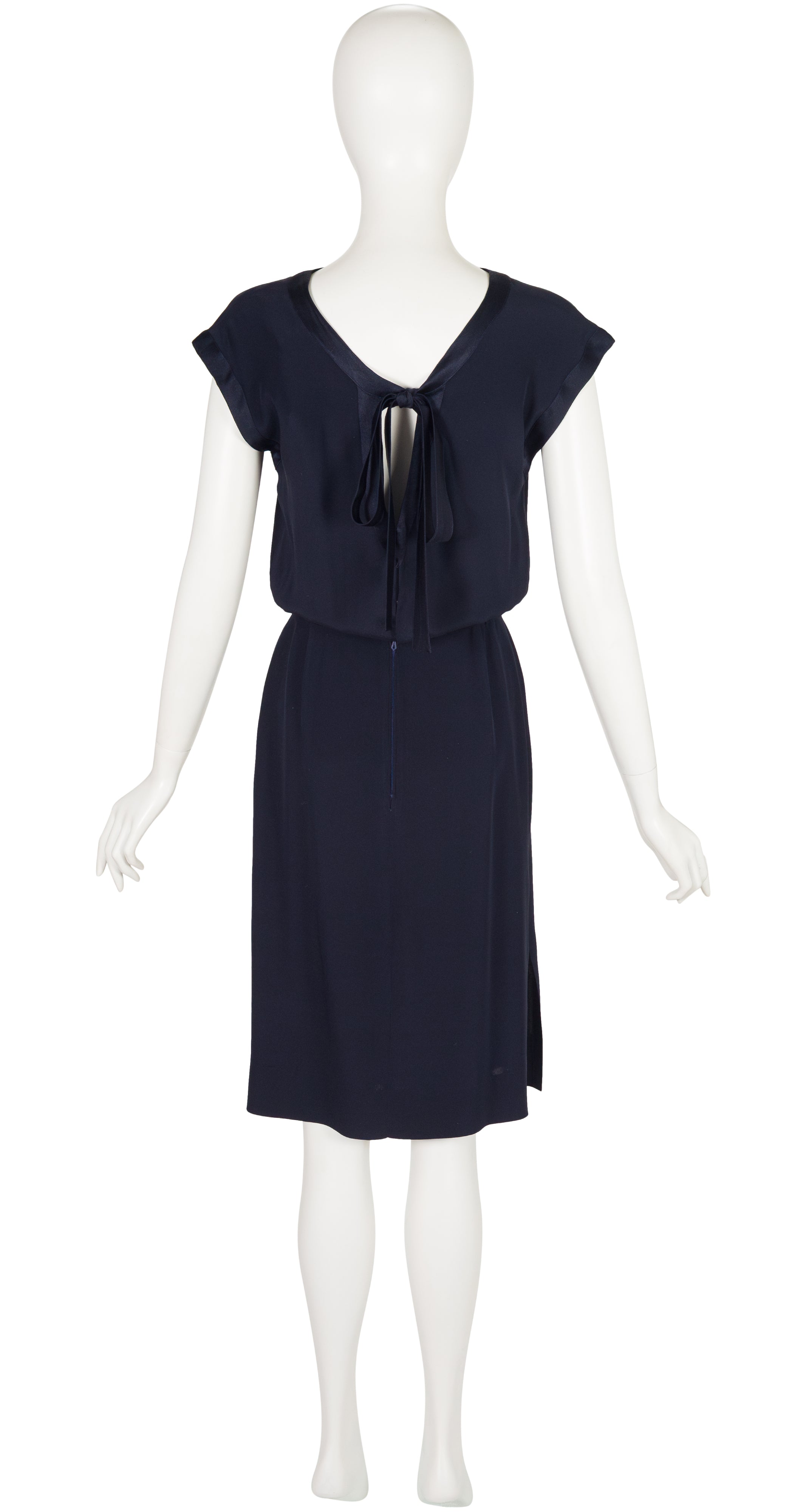 1983 S/S Navy Silk Blouson Cap Sleeve Dress