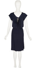 1983 S/S Navy Silk Blouson Cap Sleeve Dress