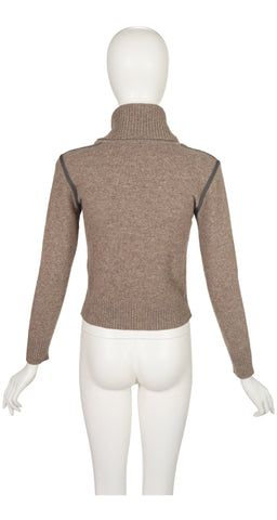 1970s Logo Taupe Mélange Wool Turtleneck Sweater