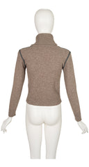 1970s Logo Taupe Mélange Wool Turtleneck Sweater