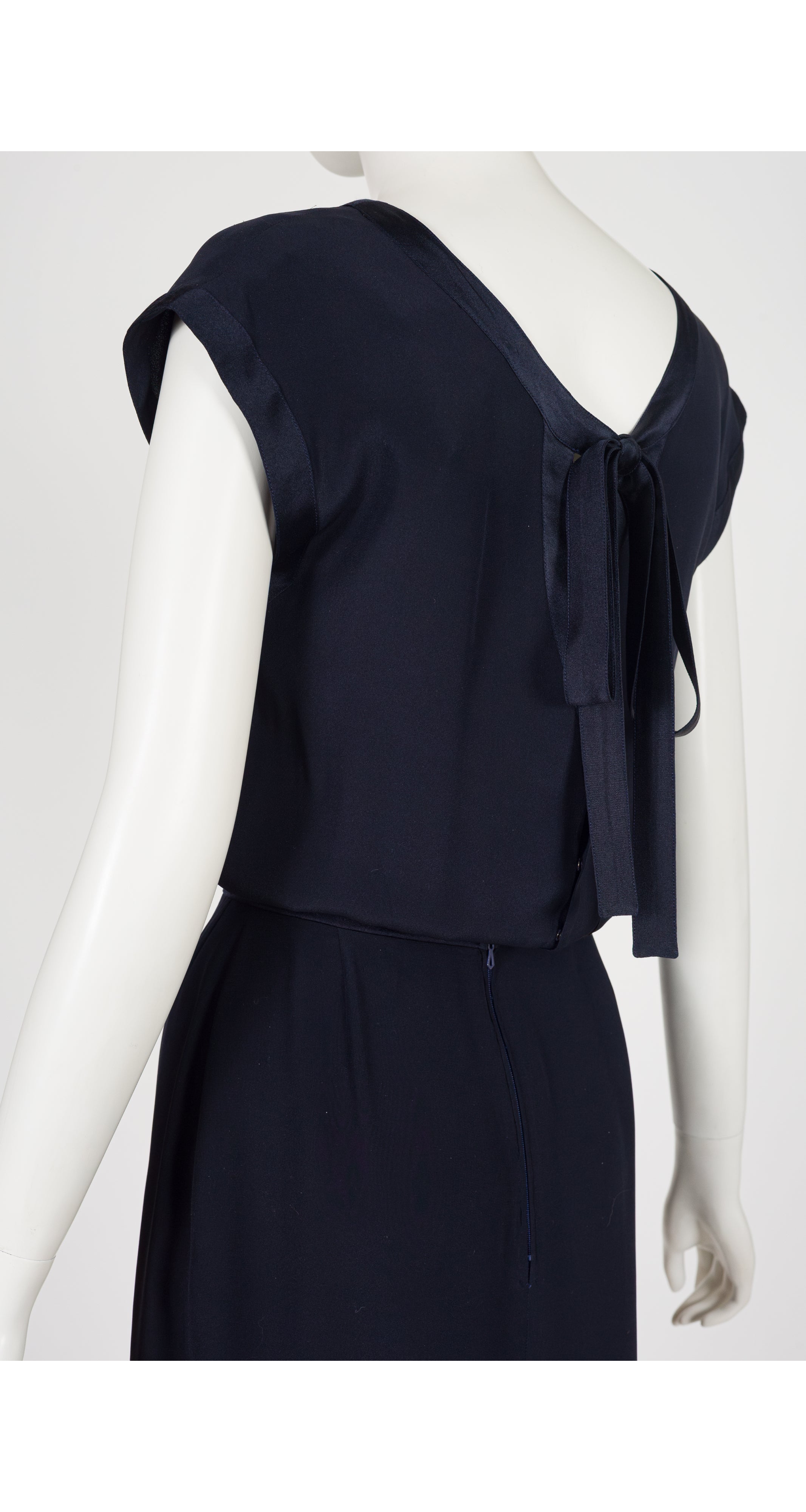 1983 S/S Navy Silk Blouson Cap Sleeve Dress