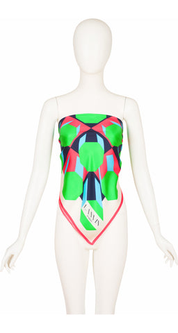 1970s Op-Art Geometric Print Silk Twill Scarf