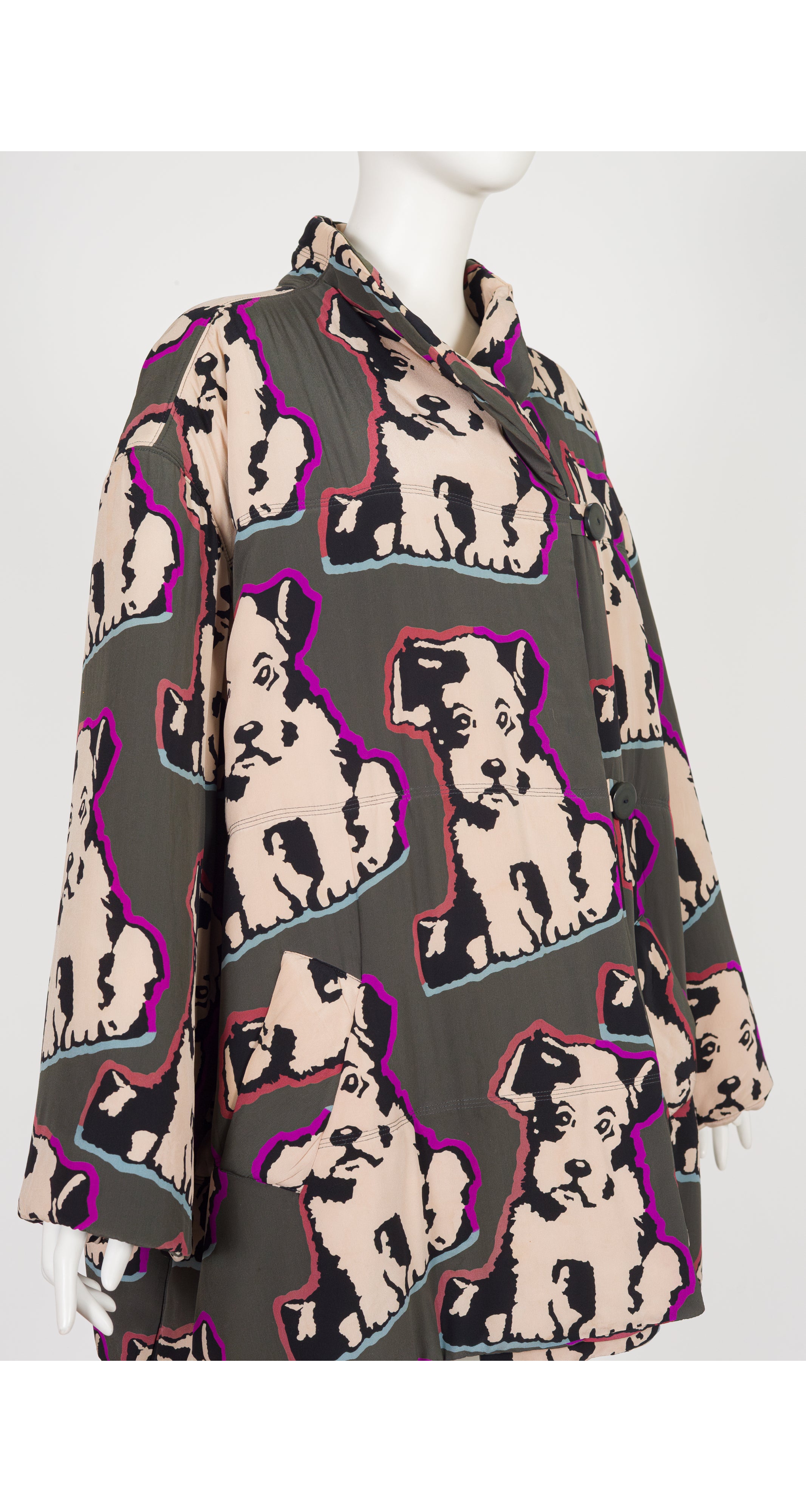 1992-93 F/W Dog Pop Art Print Silk Swing Coat