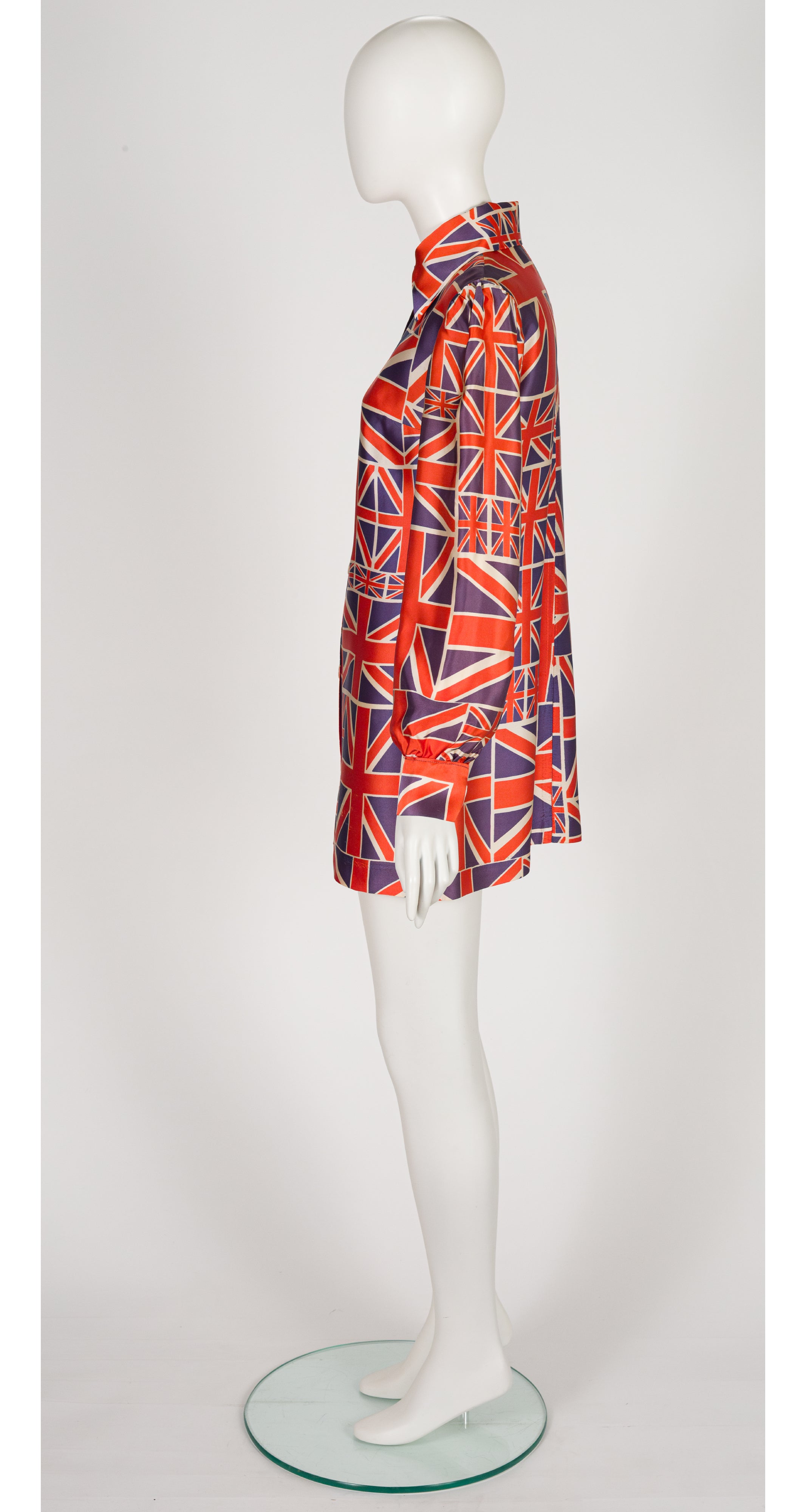 1971 Union Jack Print Satin Mini Shirt Dress