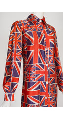 1971 Union Jack Print Satin Mini Shirt Dress