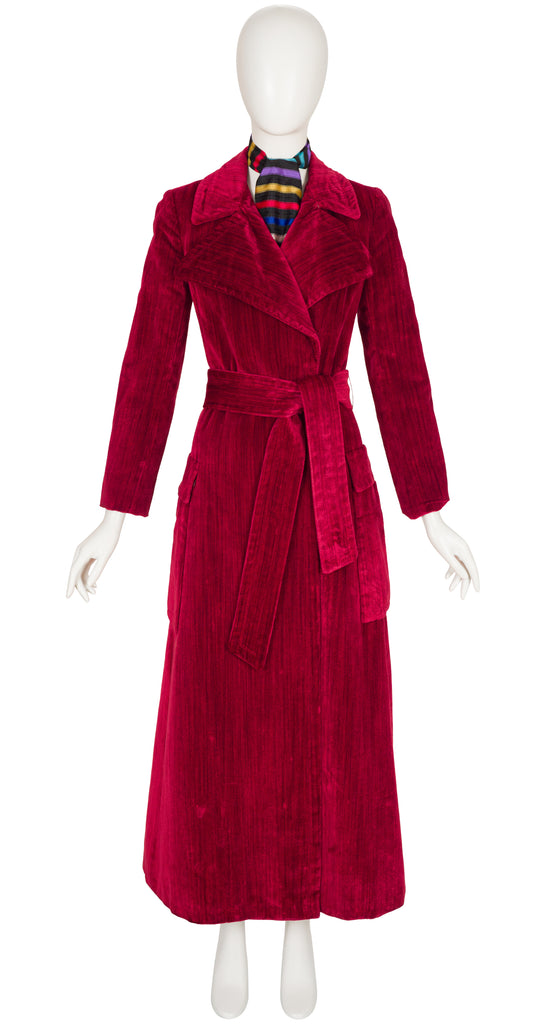 1970s Dark Red Velvet Belted Maxi Coat – Featherstone Vintage
