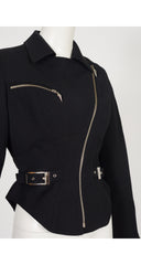 1990s Black Wool Gabardine Zip-Up Moto Jacket