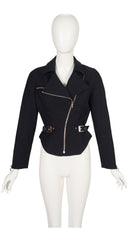 1990s Black Wool Gabardine Zip-Up Moto Jacket
