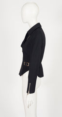 1990s Black Wool Gabardine Zip-Up Moto Jacket
