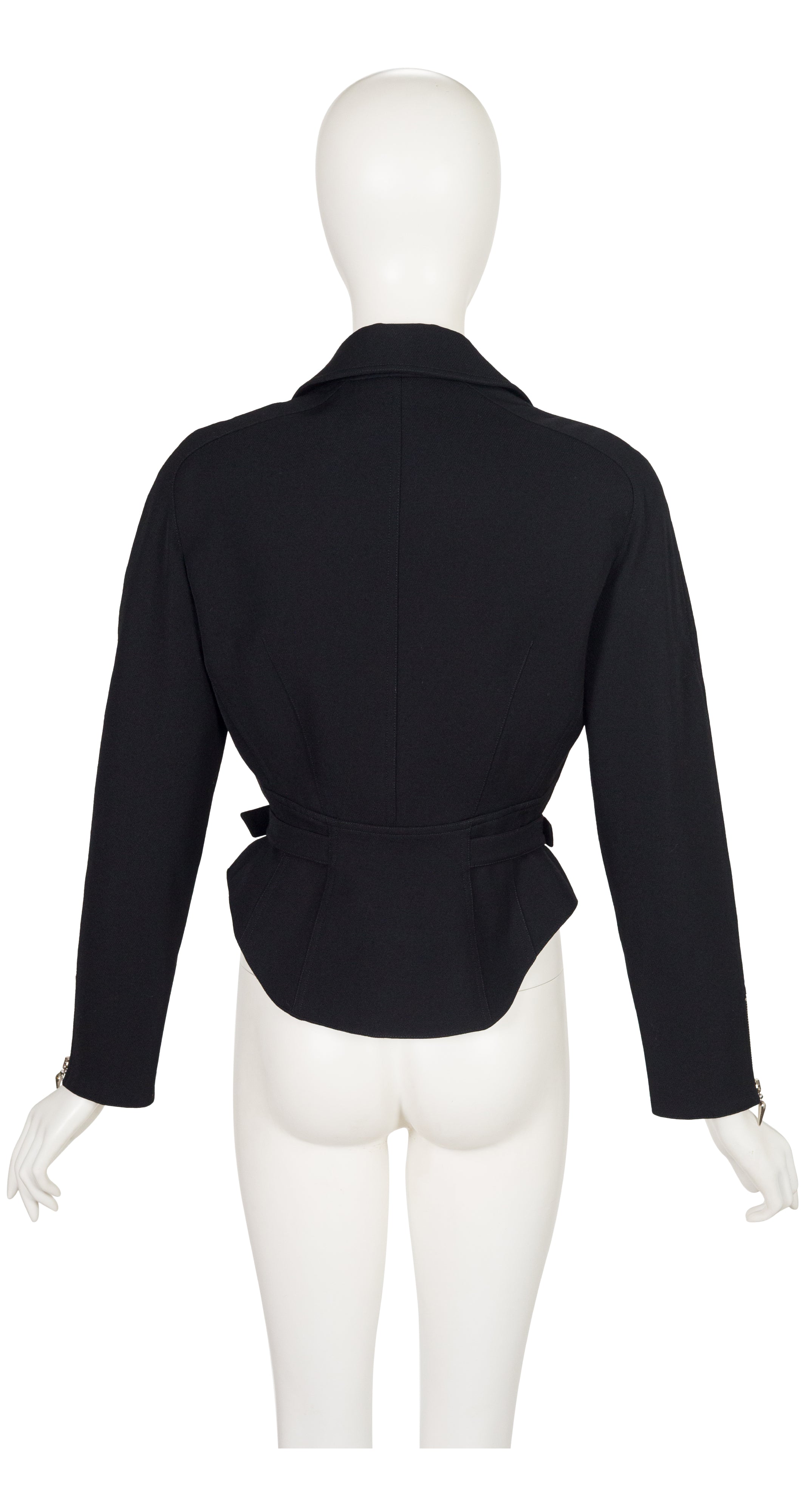 1990s Black Wool Gabardine Zip-Up Moto Jacket