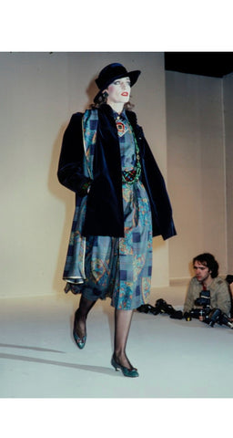 1982-83 F/W Paisley Plaid Wool Pleated Knee Length Skirt