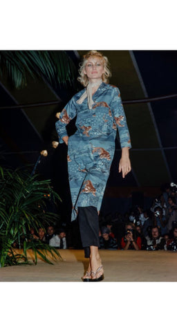 1976 S/S Tiger Print Slate Blue Cotton Tunic Dress