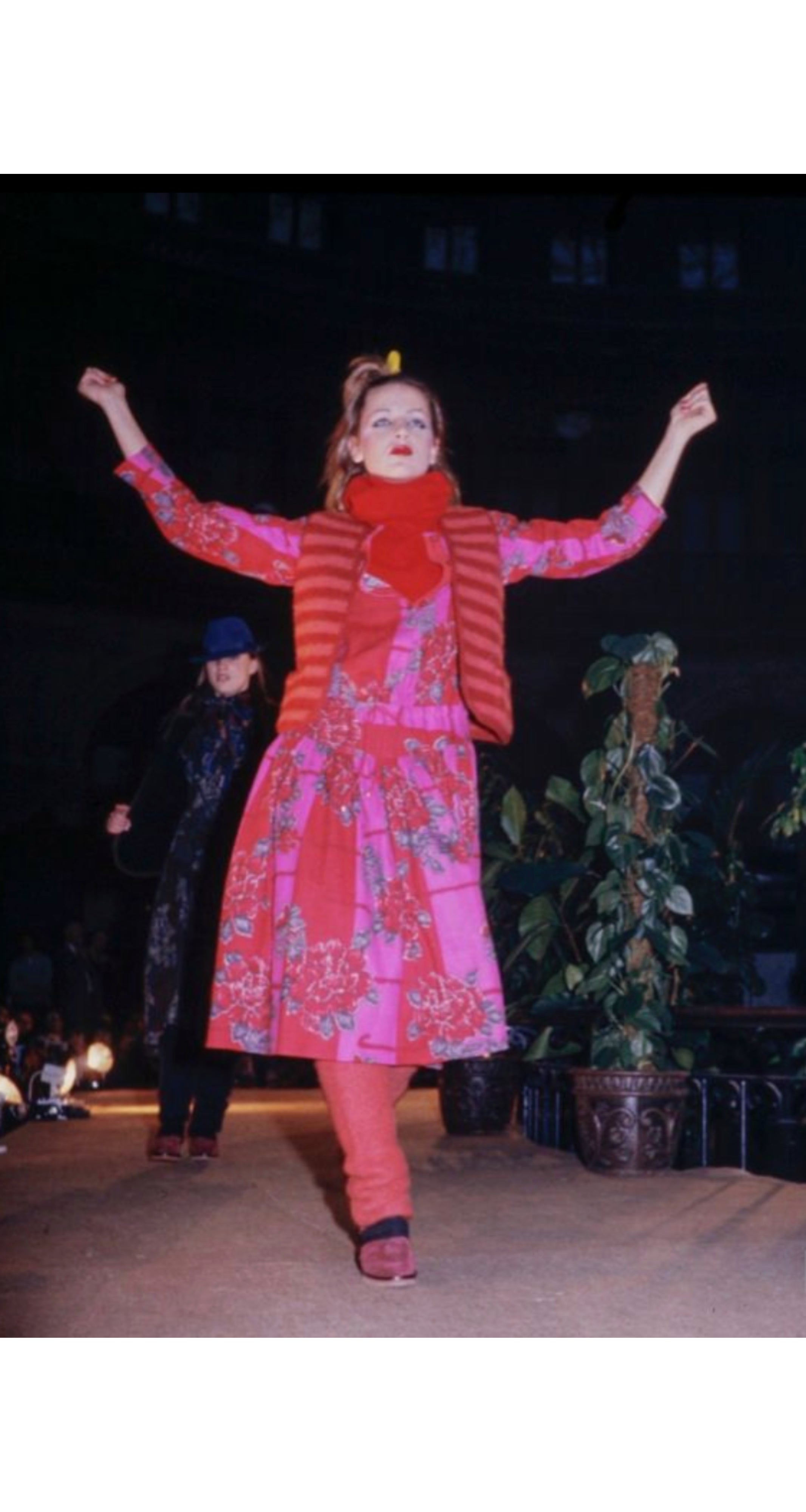 1976-77 A/W Pink & Red Floral Cotton Blouson Dress
