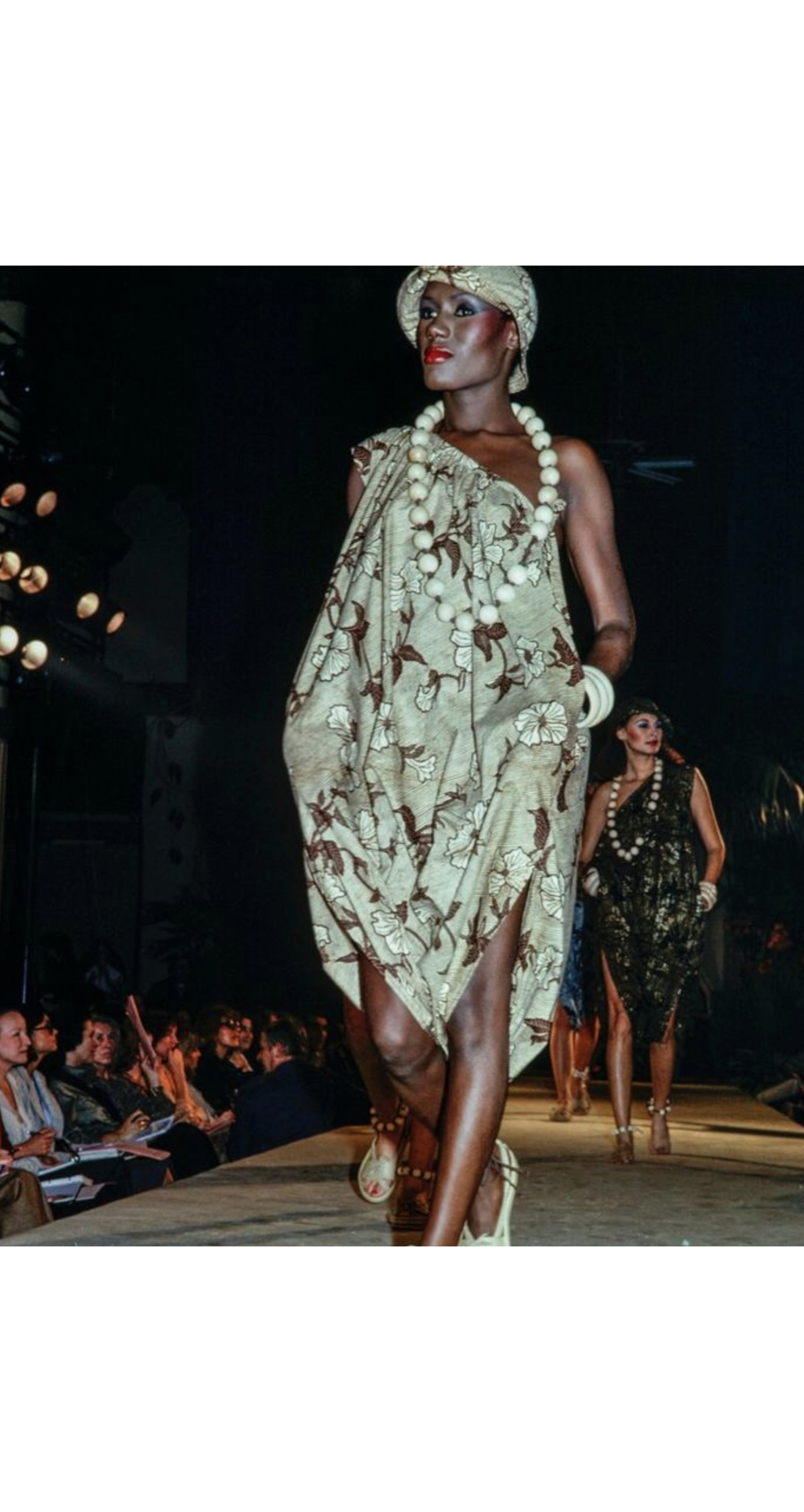 1977 S/S Batik Print Cotton One-Shoulder Maxi Dress