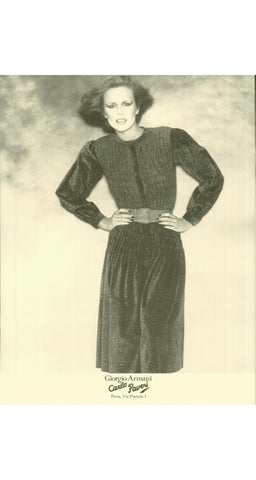 1978-79 F/W Gold Metallic Swirl Shirred Silk Midi Dress