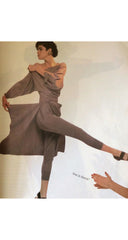 1984 S/S Taupe Cut-Out Wrap Skirt & Sweater Set