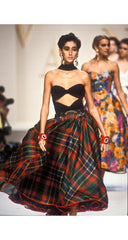 1991 S/S Navy Tartan Silk Cut-Out Bustier Gown