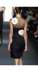2004 S/S Black Mesh Flower Appliqué Cocktail Dress