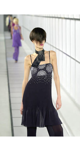 2000-01 F/W Sequin Navy Silk Chiffon Pleated Jumpsuit