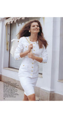 1989 S/S Logo Button White Cotton Pencil Skirt Suit