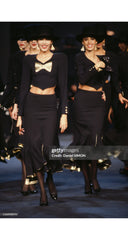 1987 S/S Gold Trim Black Rayon Crepe Jacket & Skirt Set