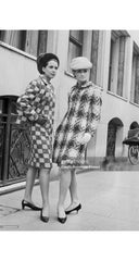 1966-67 F/W Checkered Gray Wool Bouclé Skirt Suit