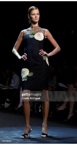 2004 S/S Black Mesh Flower Appliqué Cocktail Dress