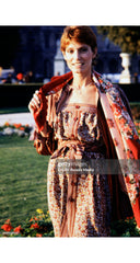 1978 S/S Pear Print Silk Tie-Strap Shift Dress