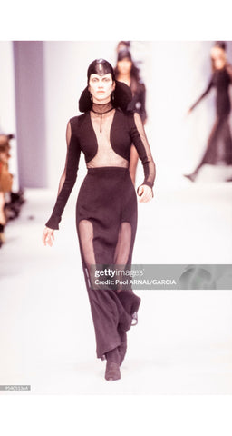 1993-94 F/W Sheer Net Panel Black Wool Skirt