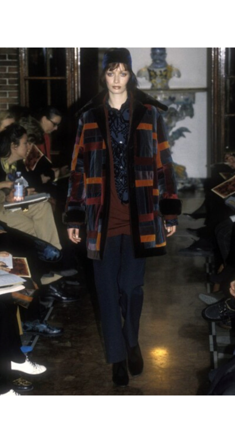 1997-98 F/W Black Fruit Print Flocked Velvet Cotton Blouse