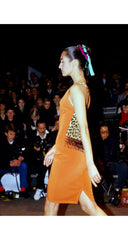 1989 S/S Zebra Print Beaded Fringe Cross-Back Mini Dress