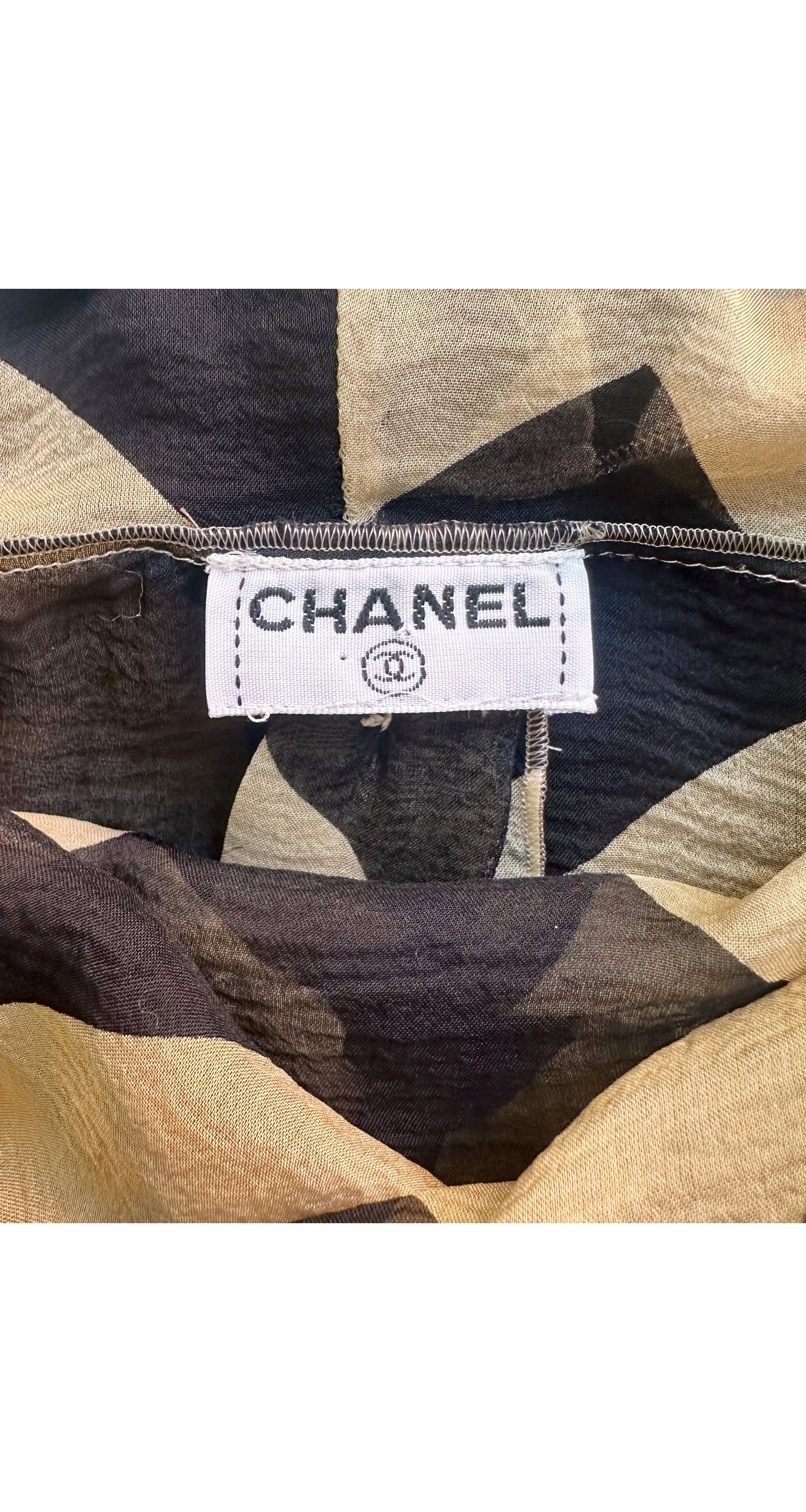 2000 A/W Chevron Silk Chiffon Cowl Neck Blouse