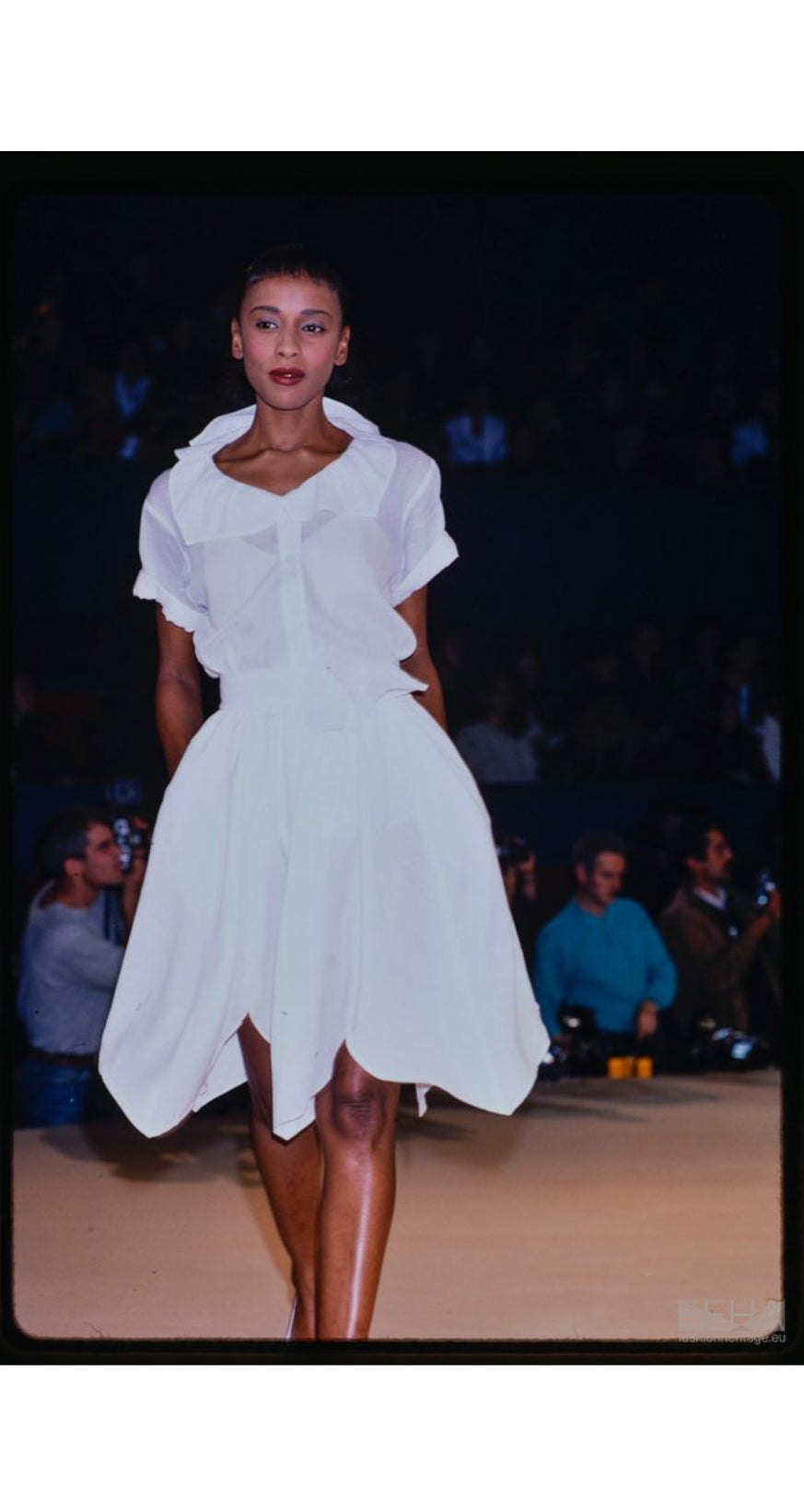 1988 S/S Red Linen Petal Hem High-Waisted Skirt