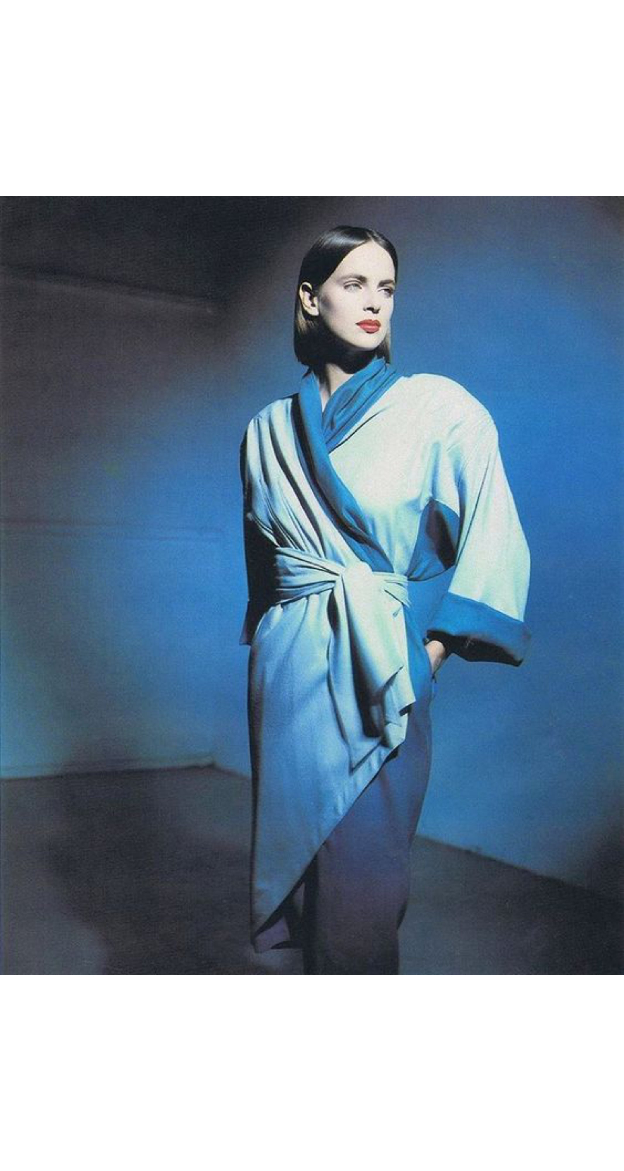1984-85 F/W Two-Tone Blue Wool Wrap Dress
