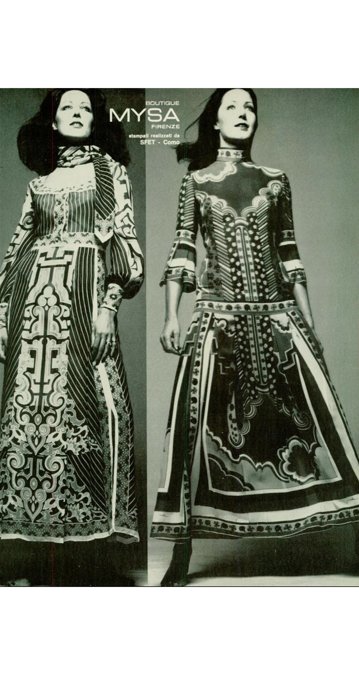 1972 S/S Geometric Print Silk Chiffon Maxi Dress