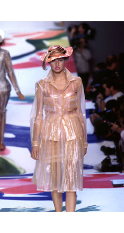 1996 S/S Transparent Metallic Striped Button-Up Top