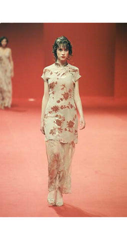 1998 S/S Leaf Design Burnout Velvet Dress