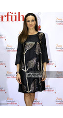 2006 S/S Embellished Leaf Design Gray Silk Dress