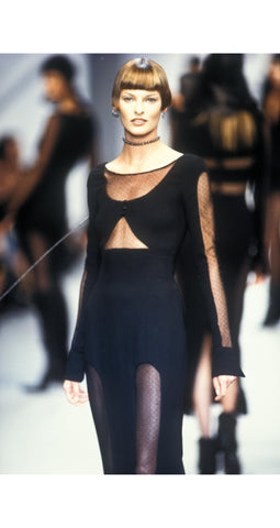 1993-94 F/W Sheer Net Panel Black Wool Skirt