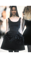 1991-92 F/W Black Silk Faille Ruffle Bow Cocktail Mini Dress