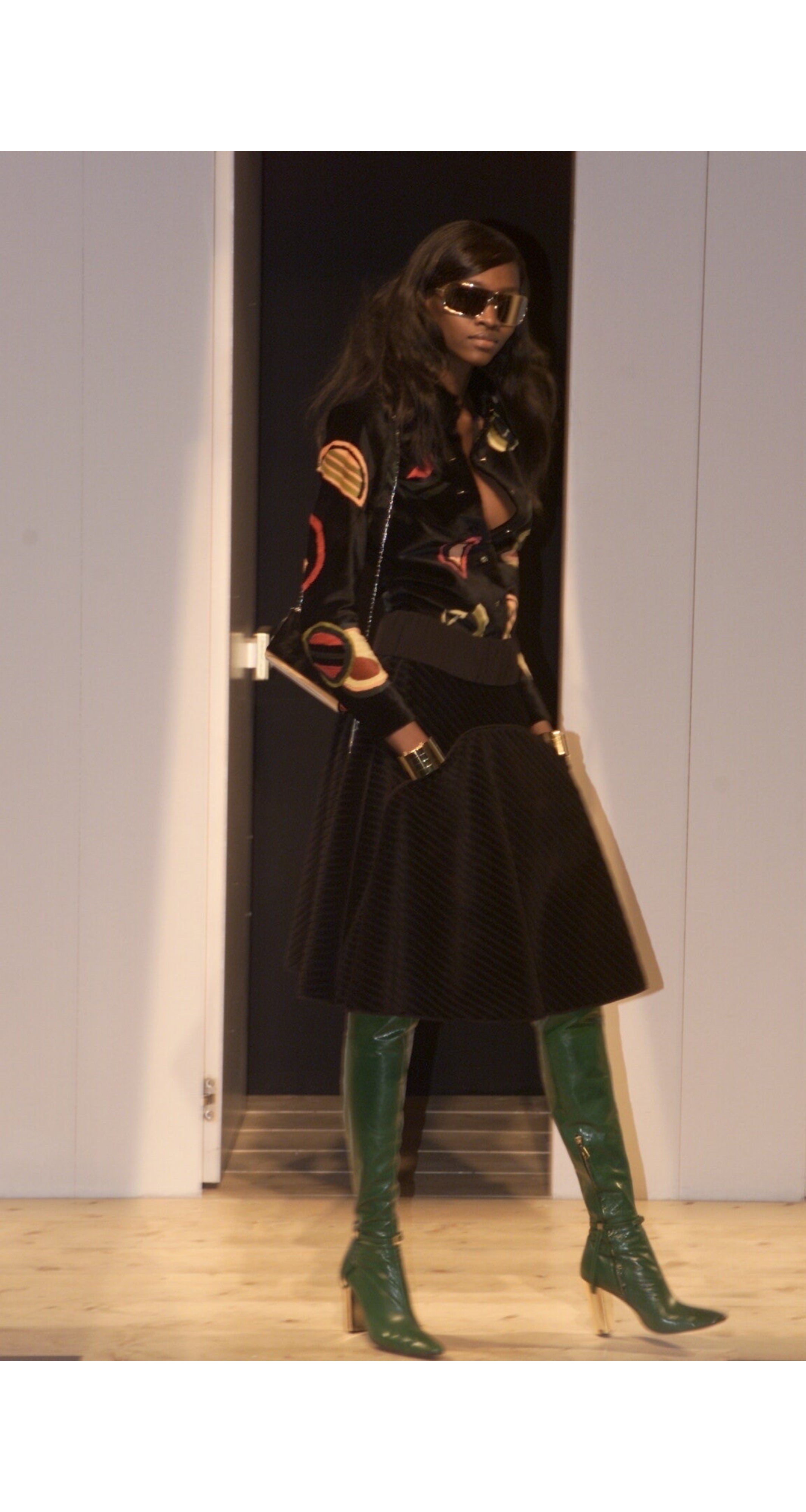 2000 F/W Black Ribbed Cotton Velvet Circle Skirt