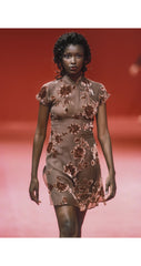 1998 S/S Leaf Design Burnout Velvet Dress