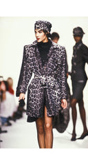1990 F/W Gray Leopard Print Trench Coat & Skirt Set