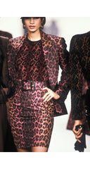 1990 F/W Gray Leopard Print Trench Coat & Skirt Set