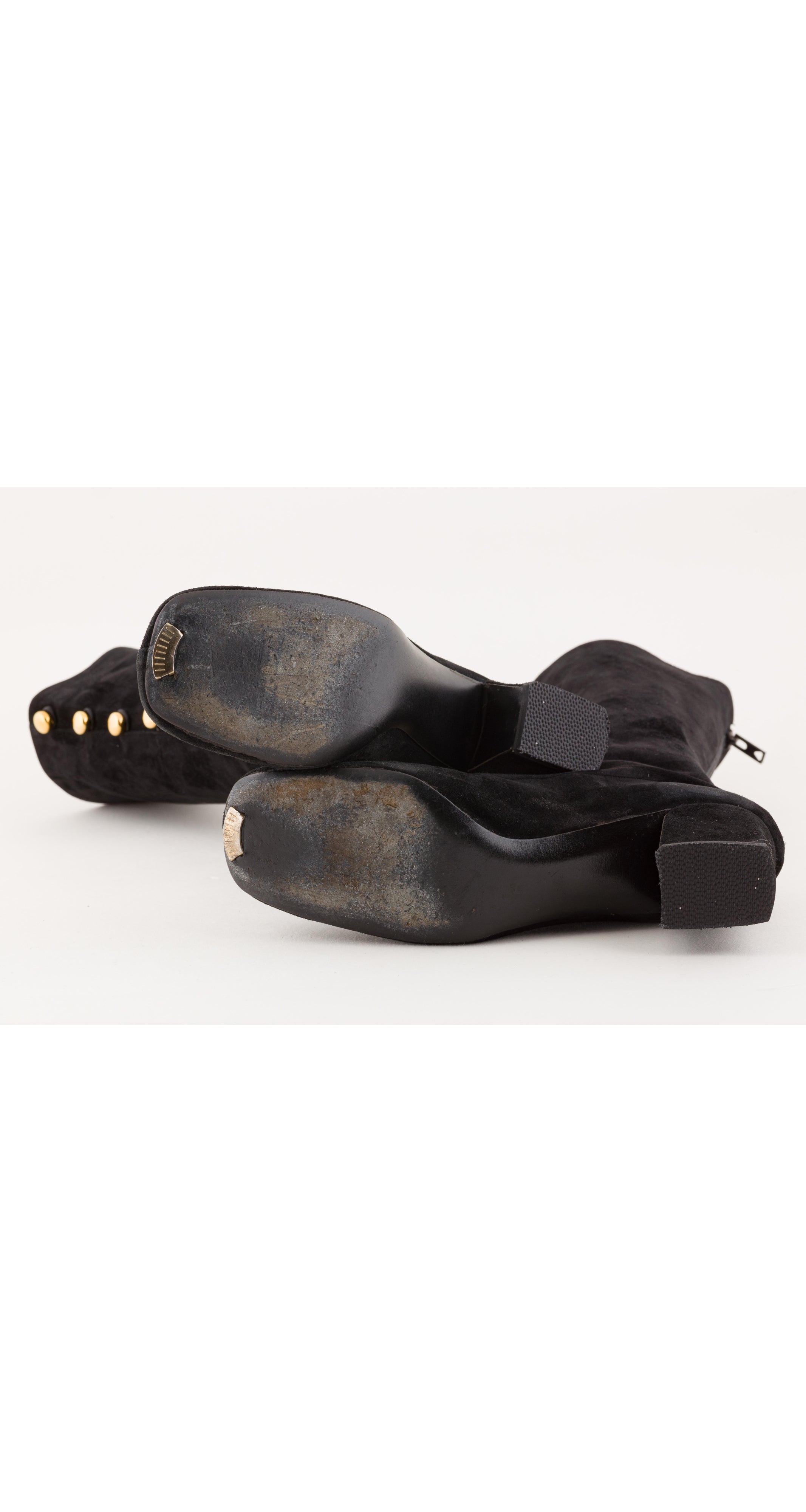 1960s Gold Button Black Suede Go-Go Boots