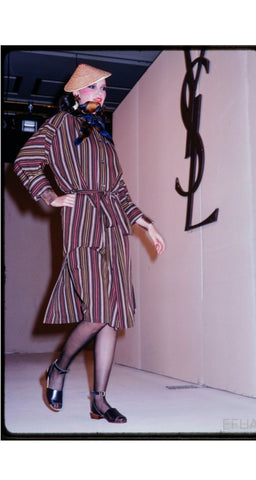 1979 S/S Striped Woven Cotton Belted Shirt Dress
