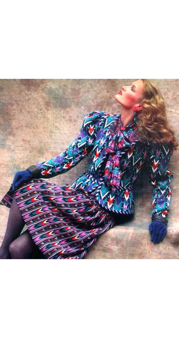 1980-81 F/W Ikat Print Silk Tie-Neck Blouse