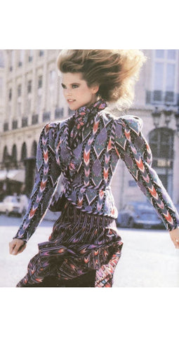 1980-81 F/W Ikat Print Silk Tie-Neck Blouse