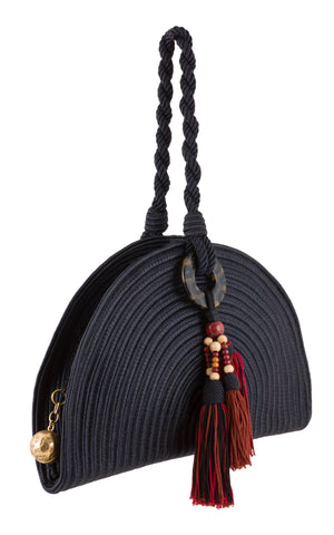1990s Black Passementerie Tassel Demi-Lune Wristlet